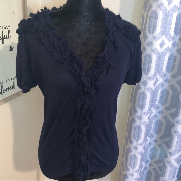 BCBGMaxAzria Sweaters - navy blue cardigan with ruffles
